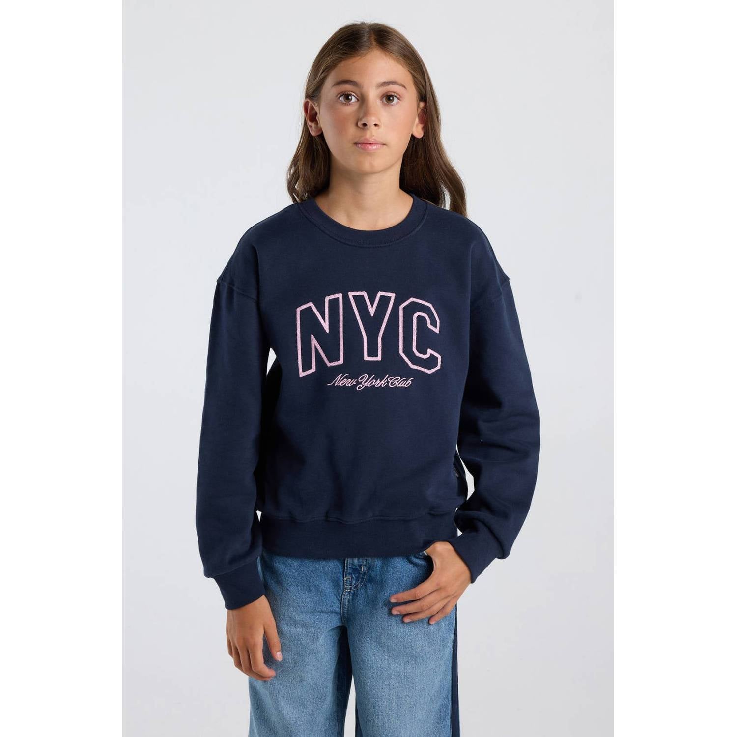 America Today sweater met tekst donkerblauw