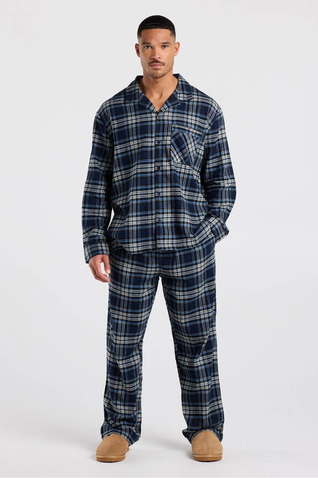 America Today flanel pyjamatop - blauw