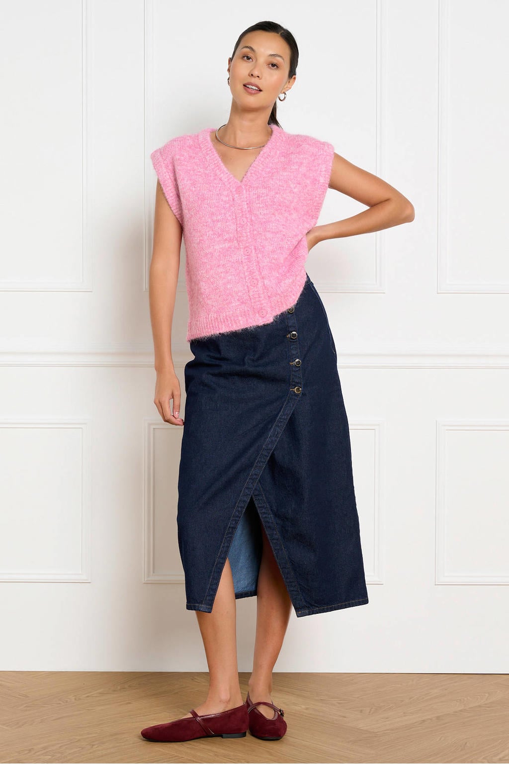 LOLALIZA gebreid vest met wol - roze