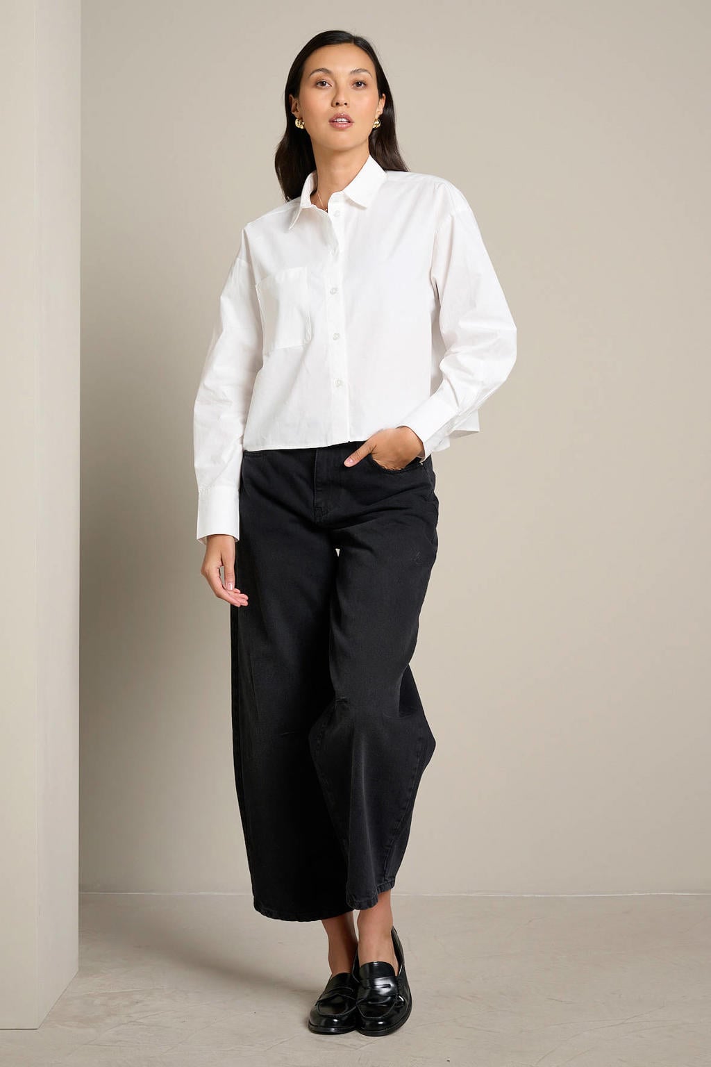 Grey denim dames LOLALIZA barrel jeans van denim met regular waist, rits- en knoopsluiting en effen