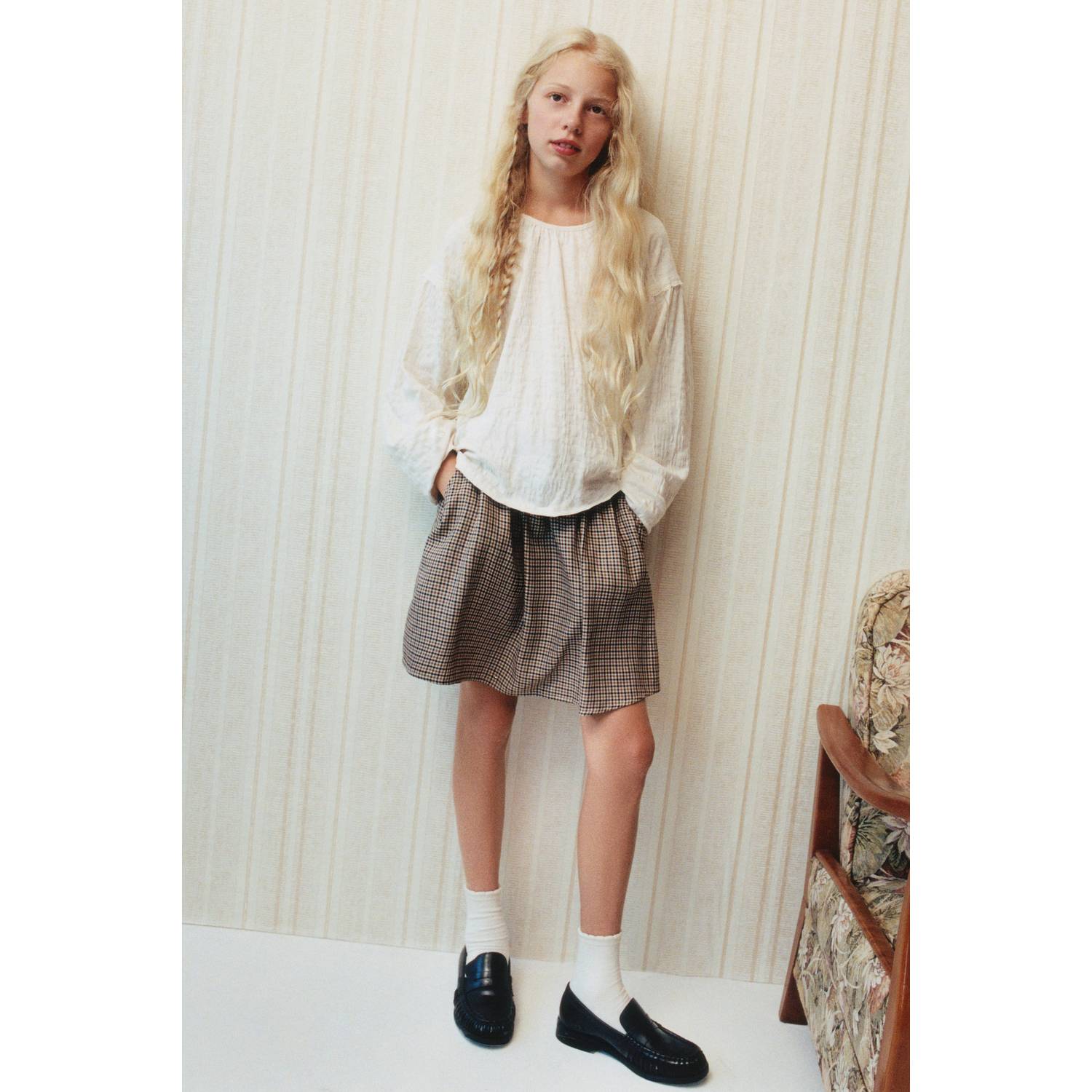 Mango Kids geruite korte rok beige
