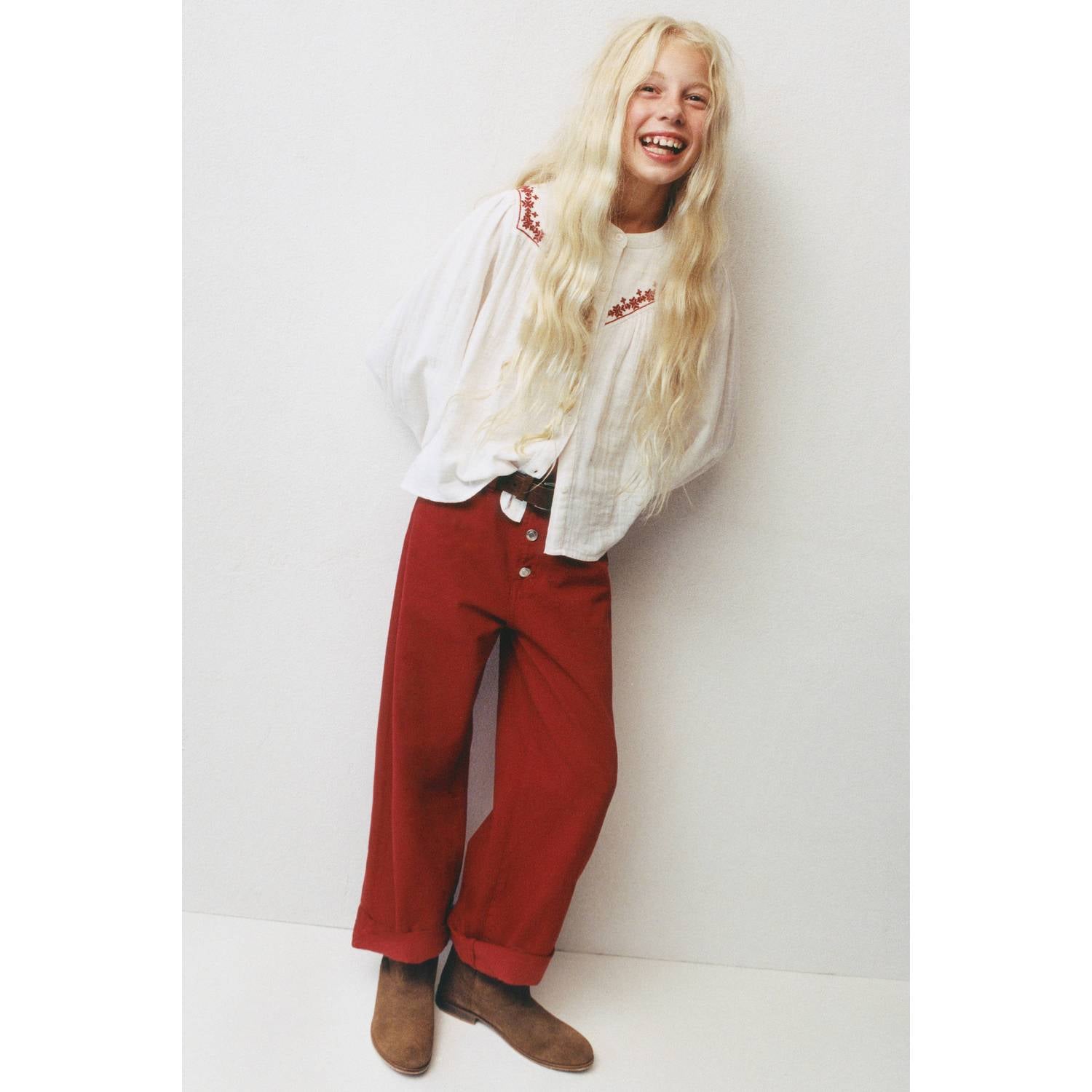 Mango Kids blouse met borduursels ecru