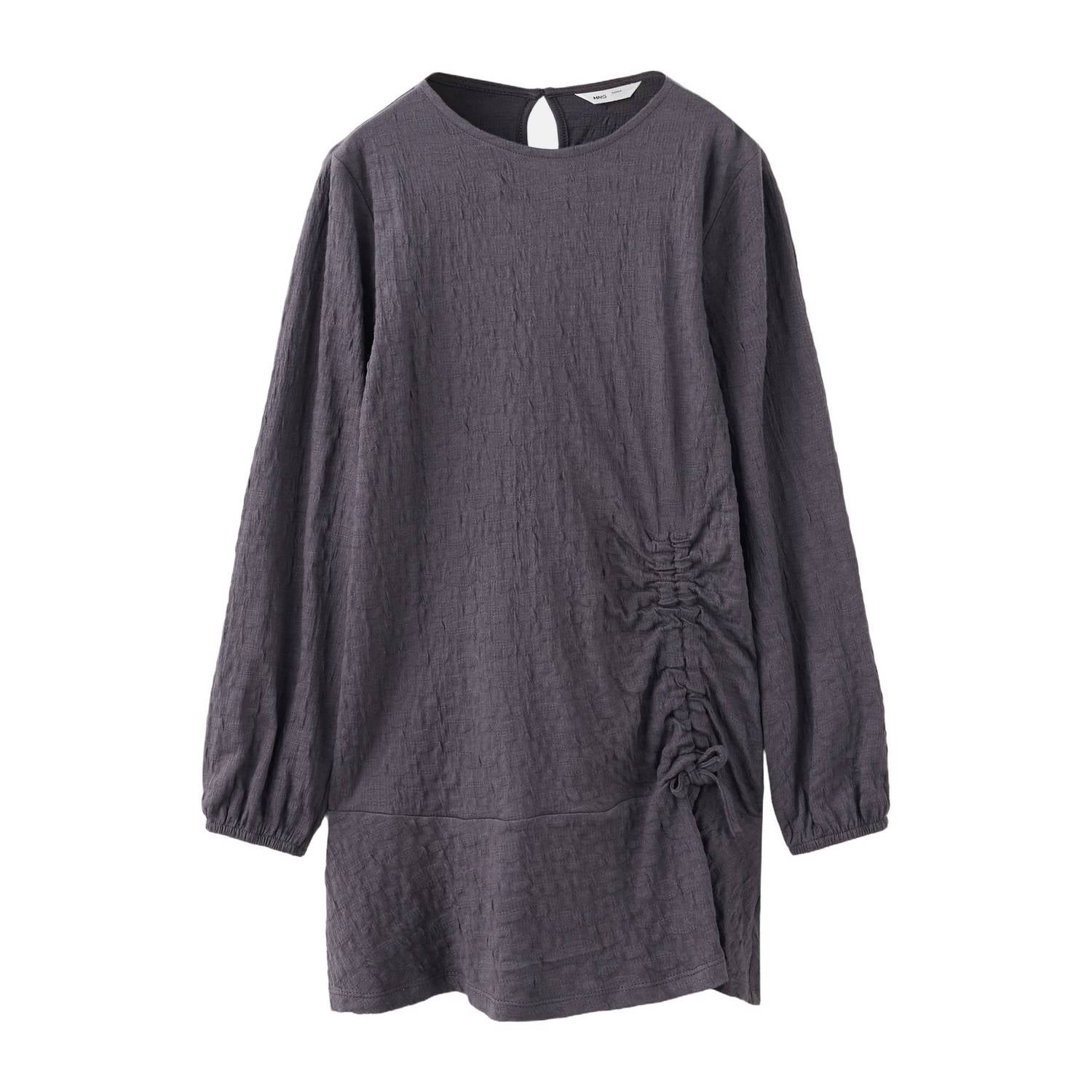 Mango Kids korte jurk met plooien antraciet