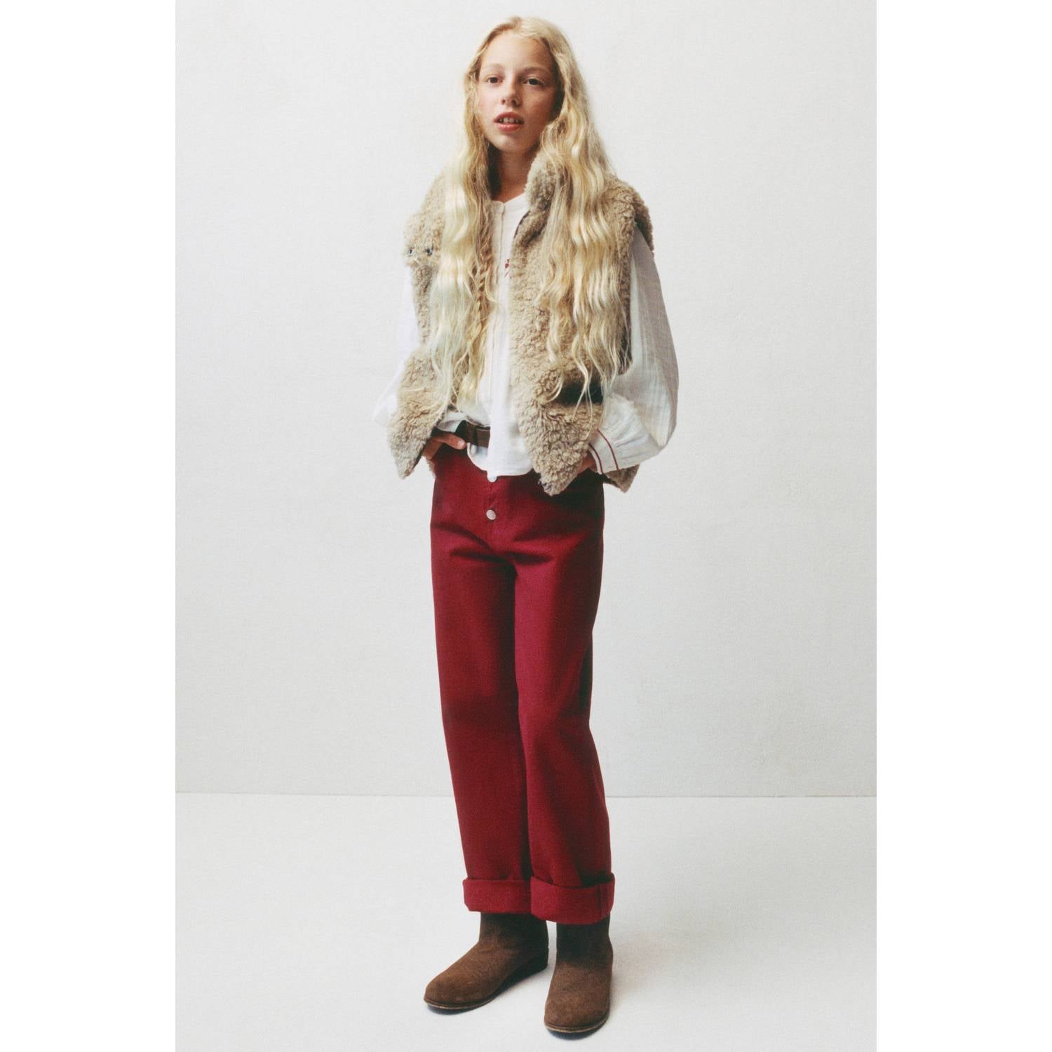 Mango Kids wide leg jeans rood