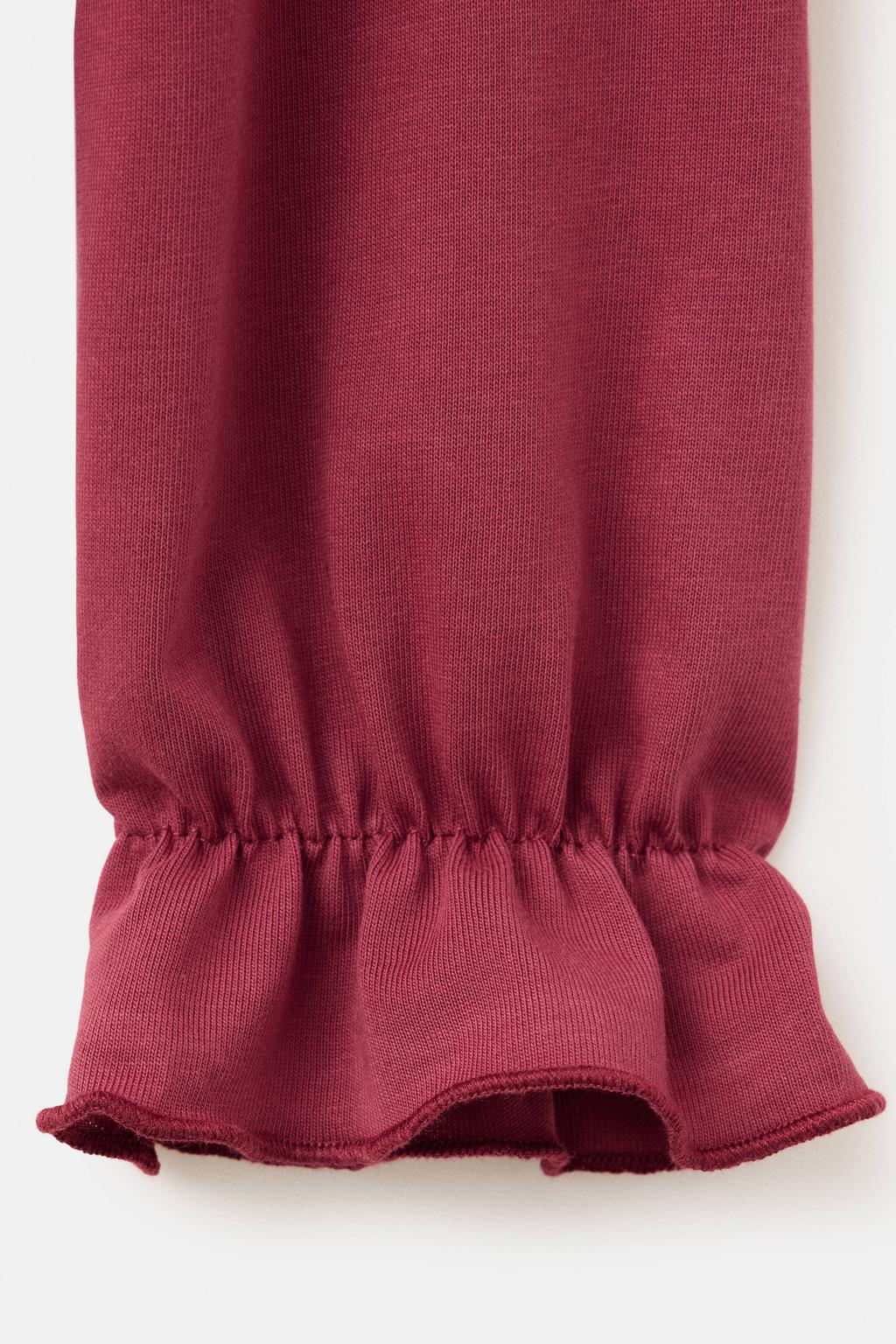 Mango Kids rechtvallende longsleeve met ruches - fuchsiaroze