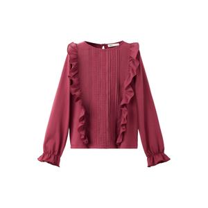 rechtvallende longsleeve met ruches - fuchsiaroze