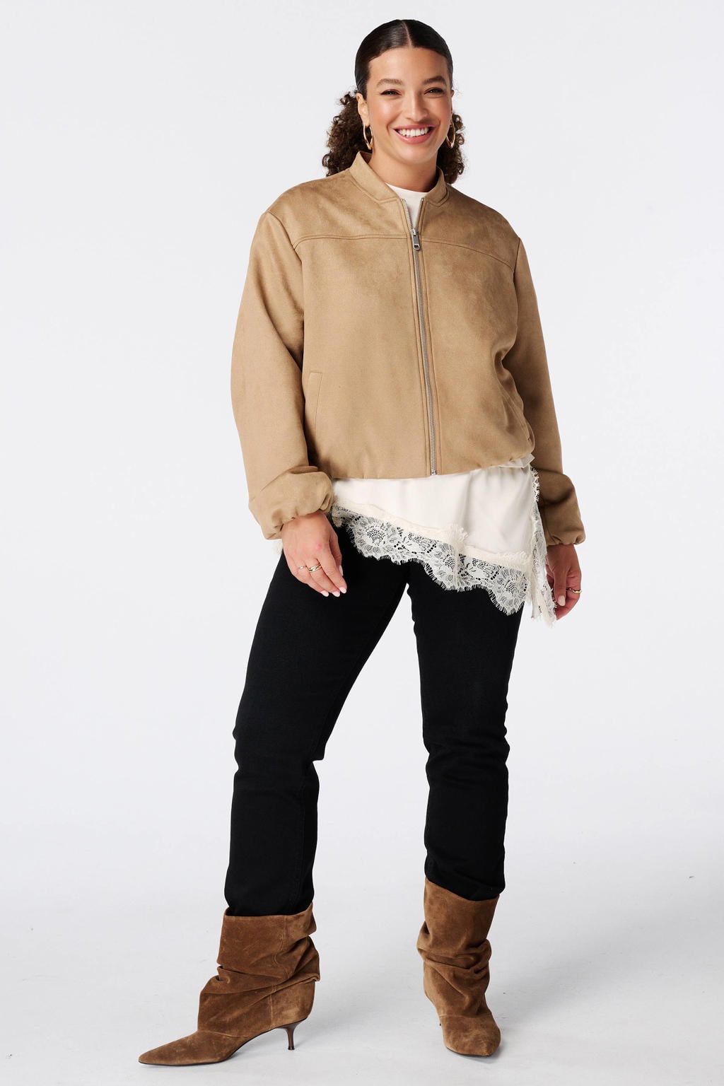 MS Mode Plus Size bomberjack - zand
