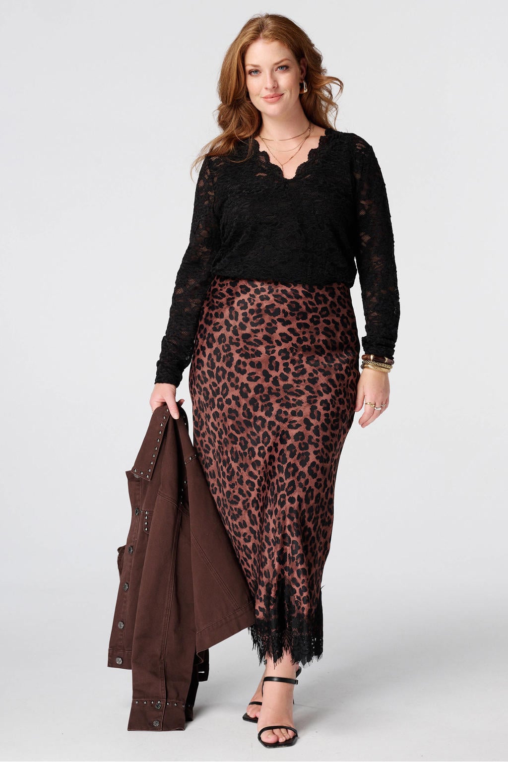 MS Mode Plus Size kanten top - zwart