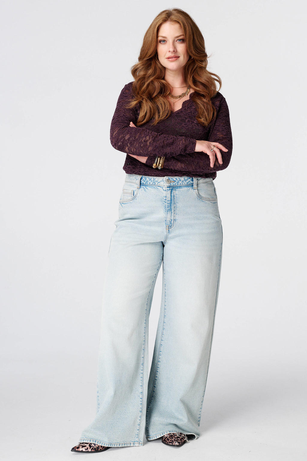 MS Mode Plus Size kanten top - aubergine