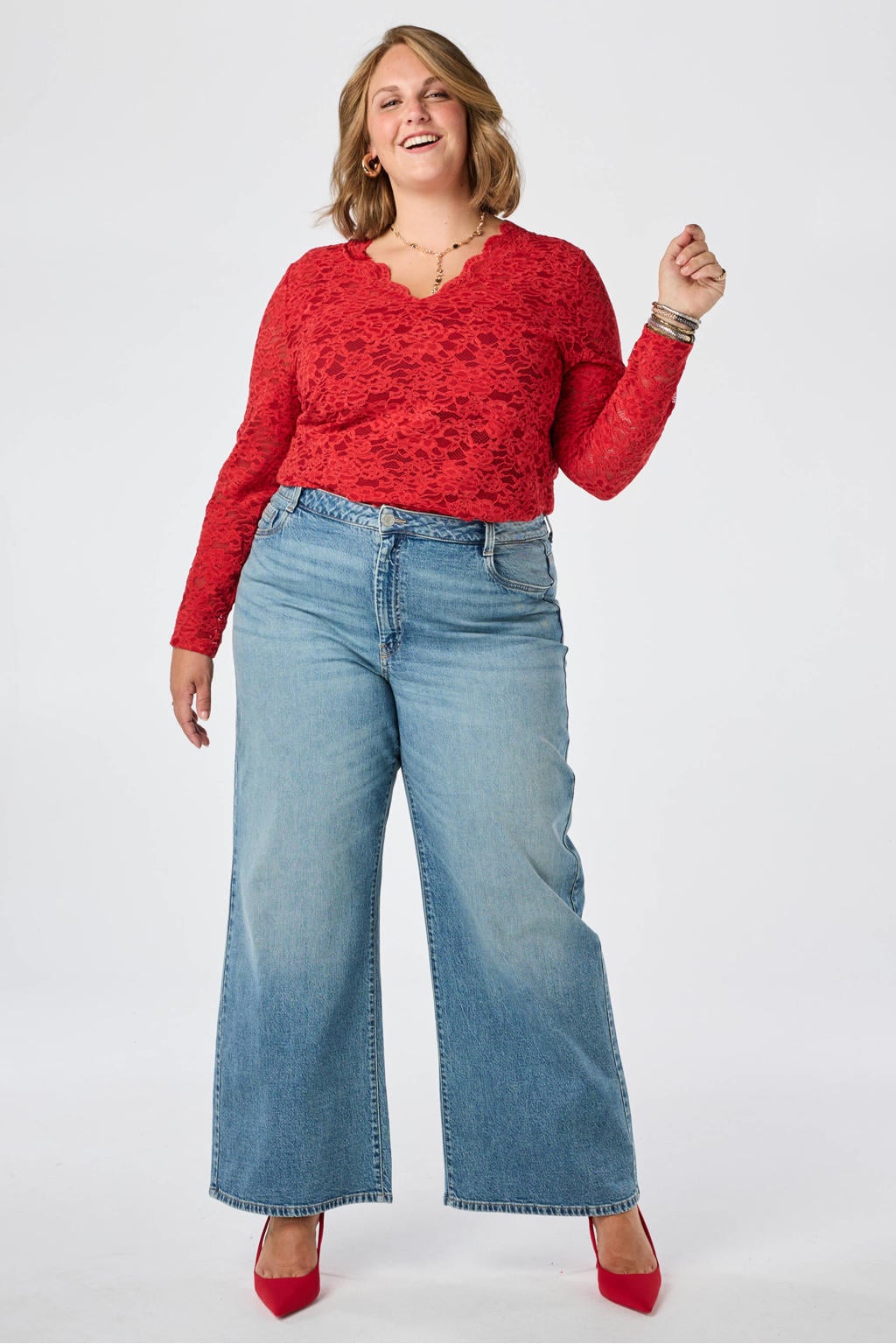 MS Mode Plus Size kanten top - rood