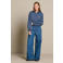 LOLALIZA gestreepte blouse met borduursels - blauw/ecru