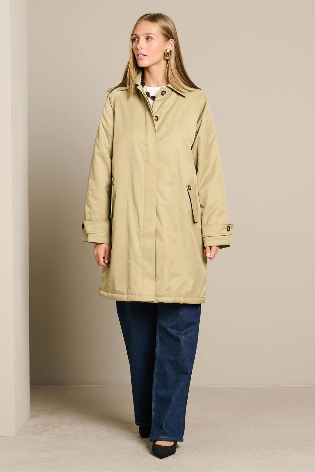 LOLALIZA trenchcoat met imitatiebont voering - beige