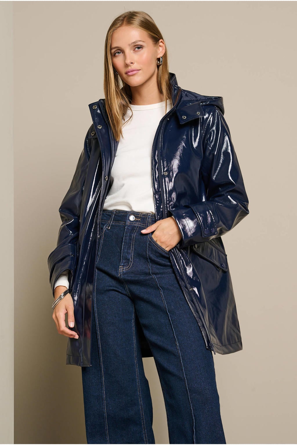 Blauwe dames LOLALIZA van polyester met effen, lange mouwen en capuchon