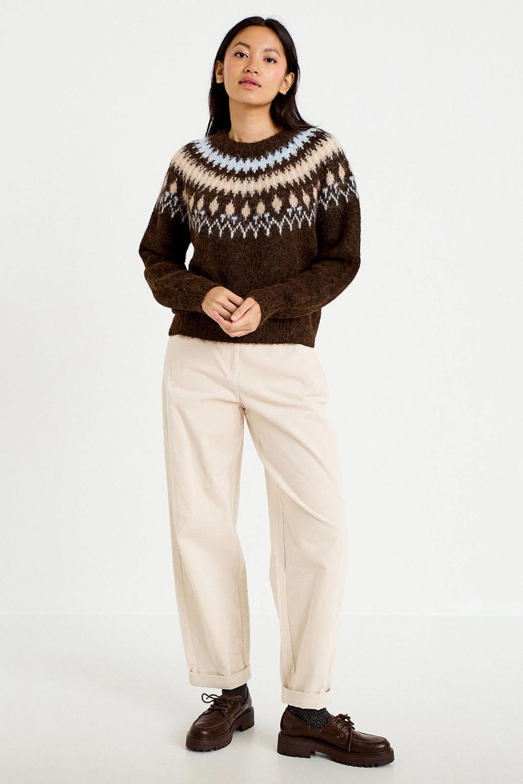 Ecru dames Cache Cache barrel broek van katoen met regular waist, rits- en knoopsluiting en effen