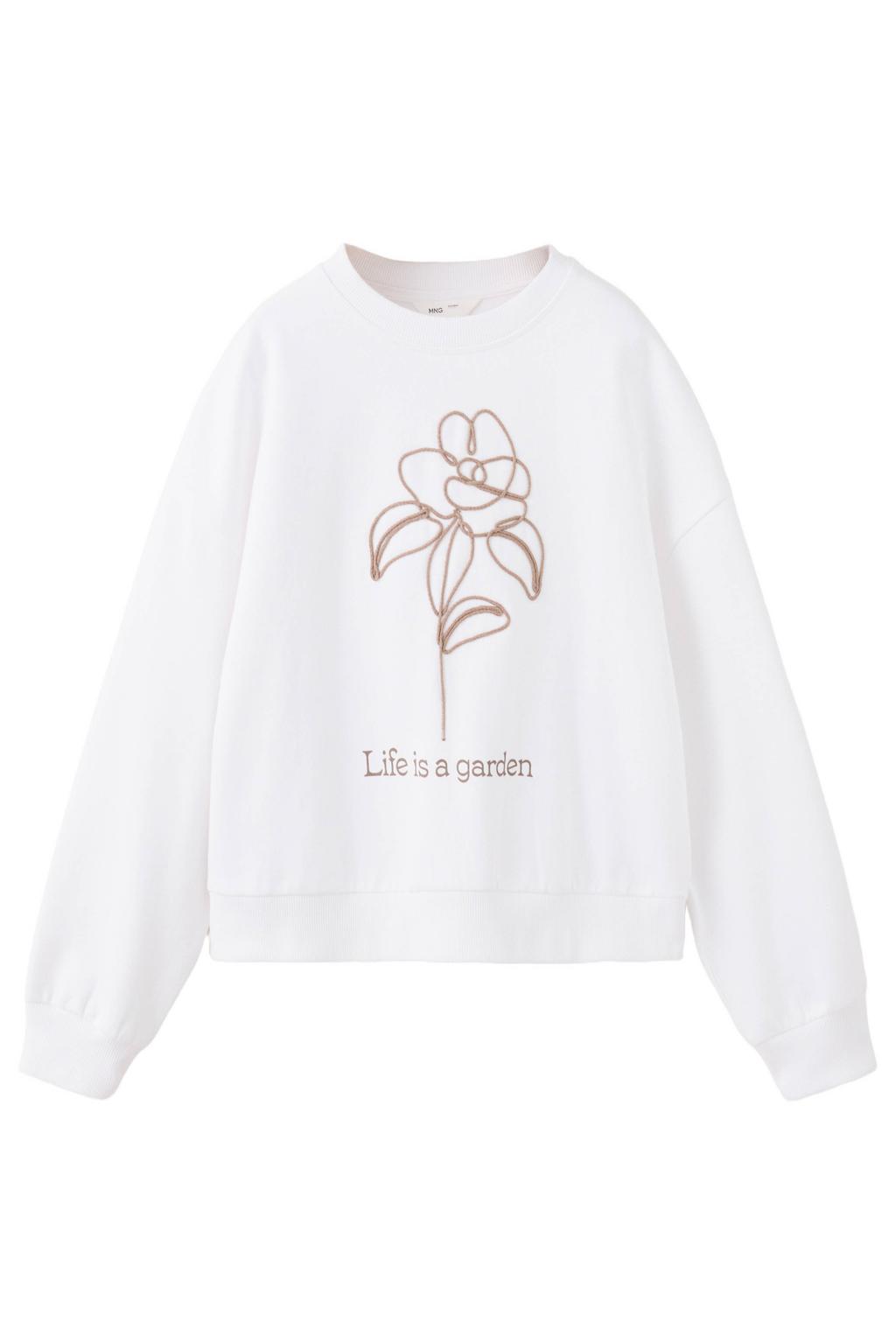 Mango Kids oversized sweater met borduursels - naturel wit