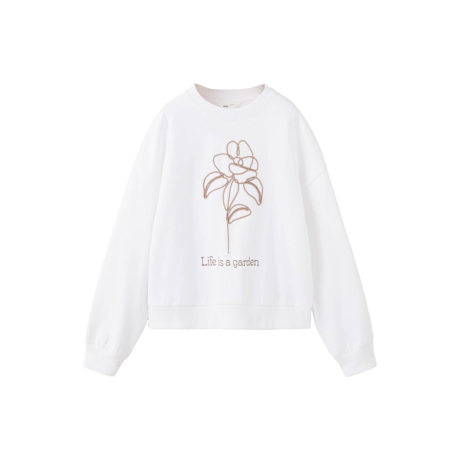 Mango Kids oversized sweater met borduursels naturel wit