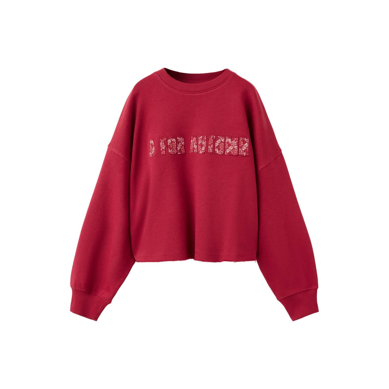 Mango Kids oversized sweater met tekst rood