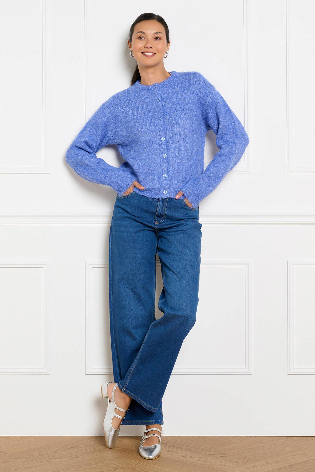 LOLALIZA gebreid vest met wol - blauw