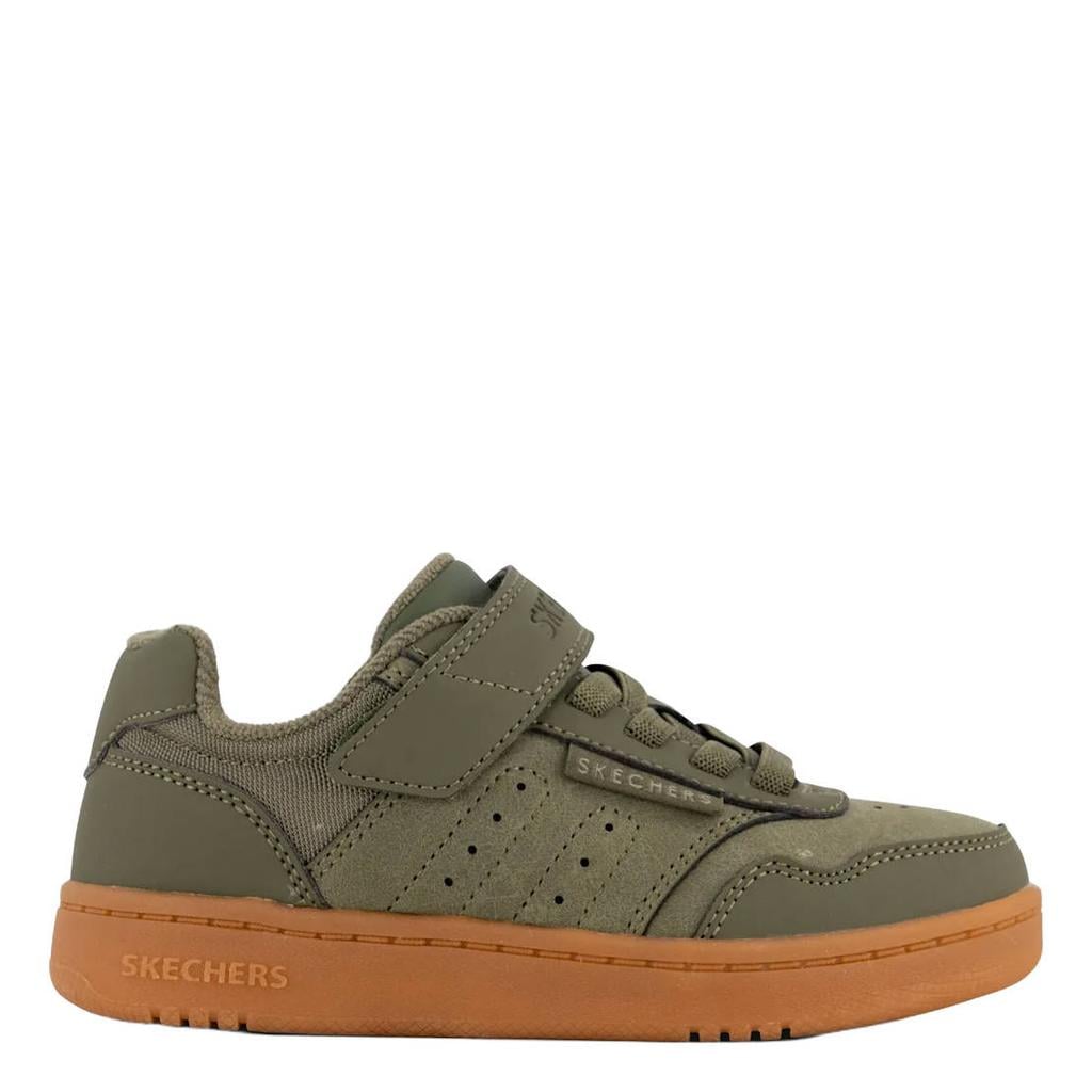 Kakikleurige jongens Skechers Quick Street sneakers - van imitatieleer met elastische veter- met klittenbandsluiting