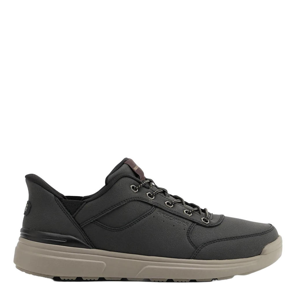 Zwarte heren Skechers sneakers - van imitatieleer met veters