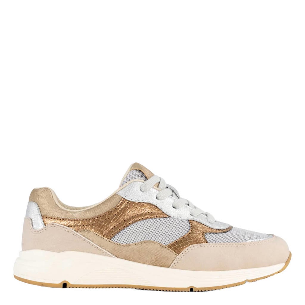 Beige dames Graceland sneakers - van imitatieleer en textiel met veters