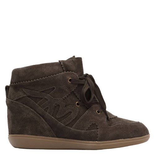 Manfield suède sneakers met sleehak olijfgroen