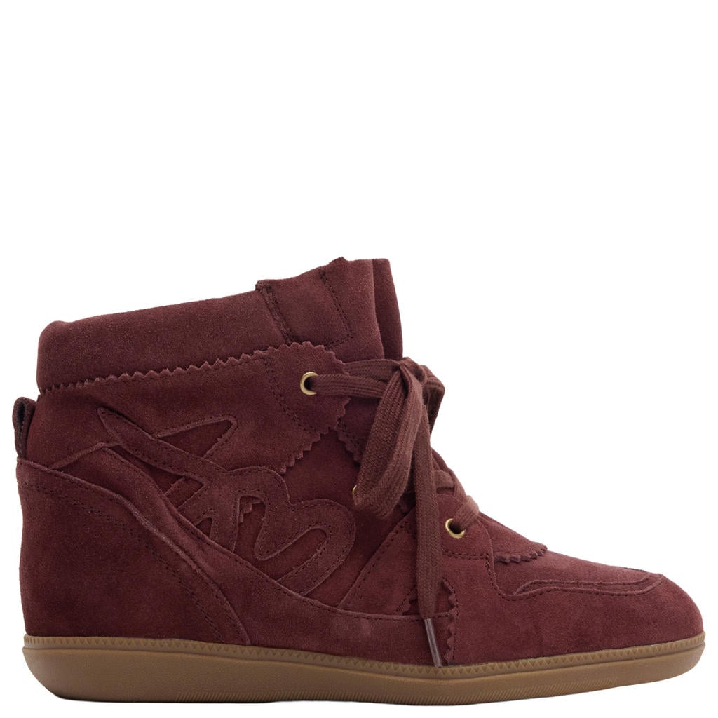 Bordeaux dames Manfield suède sneakers met sleehak -