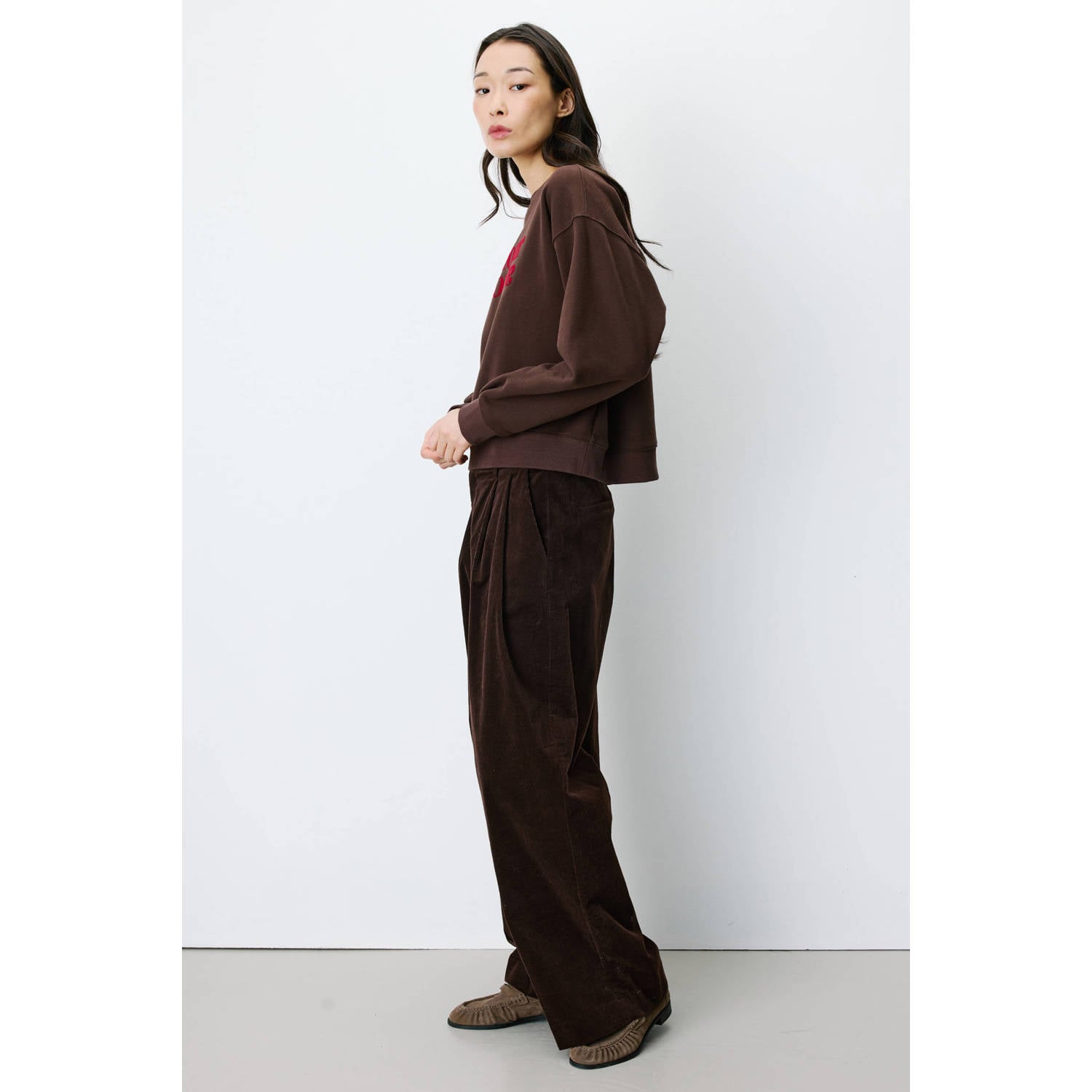 Grace & Mila sweater met tekst bruin rood