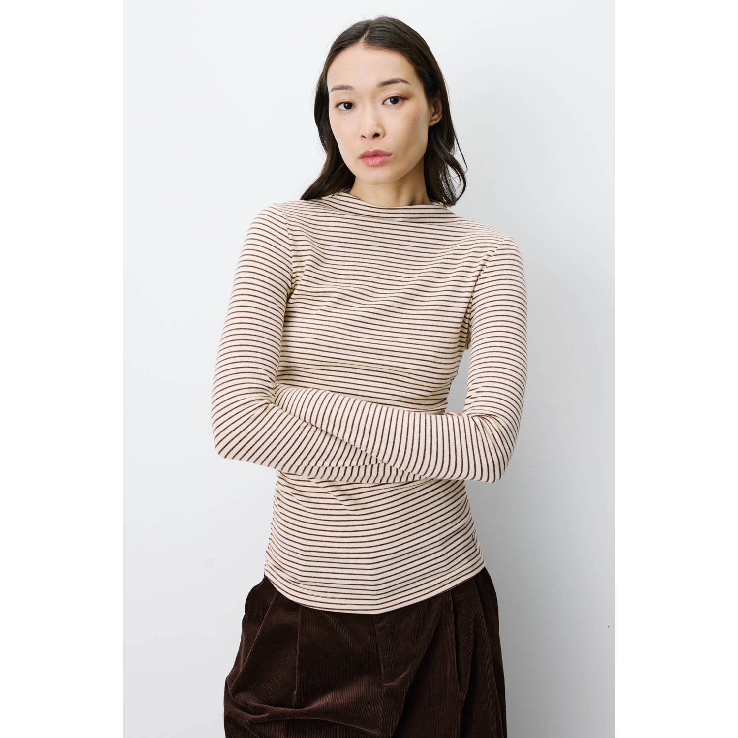 Grace & Mila wollen gestreept T-shirt ecru bruin