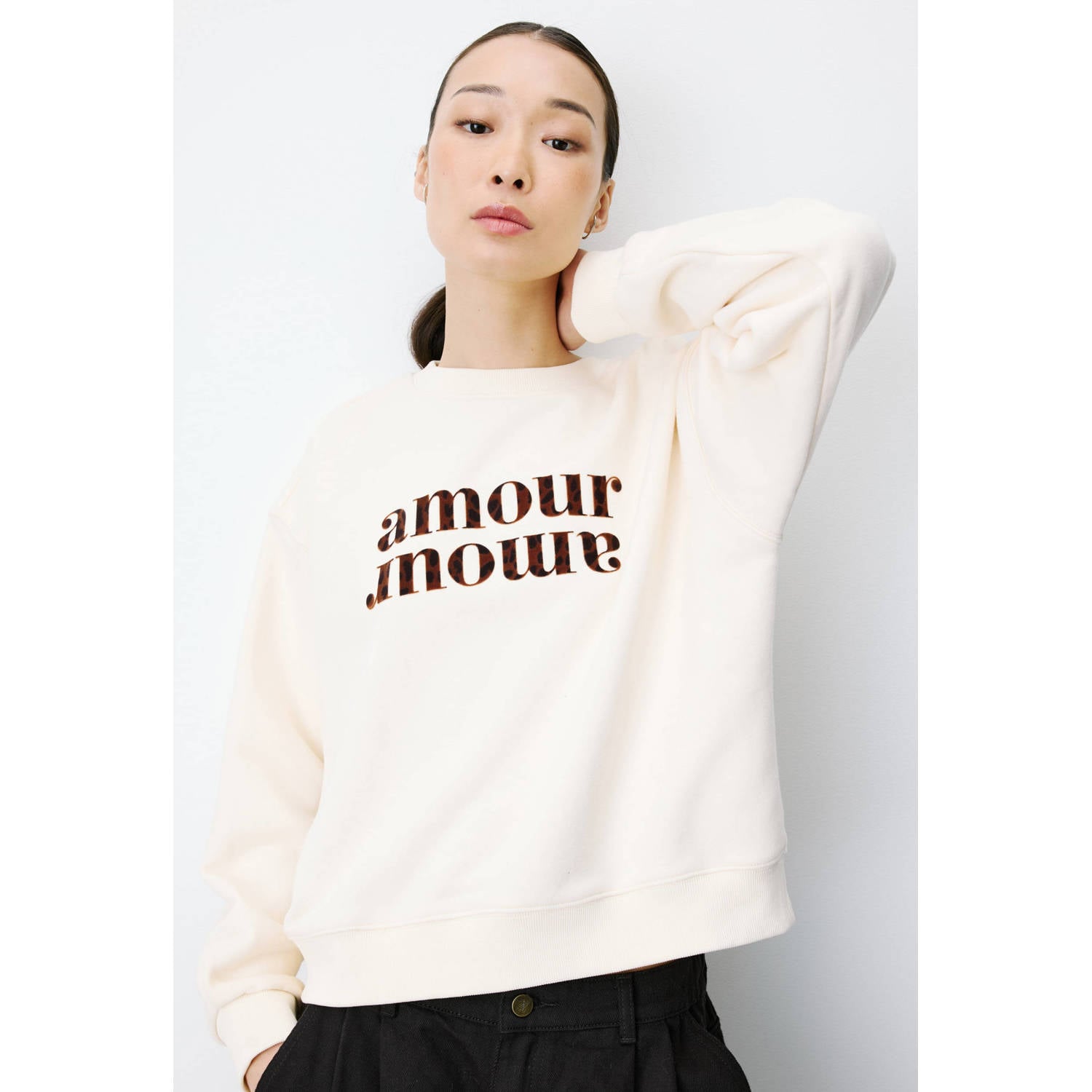 Grace & Mila sweater met tekst ecru bruin