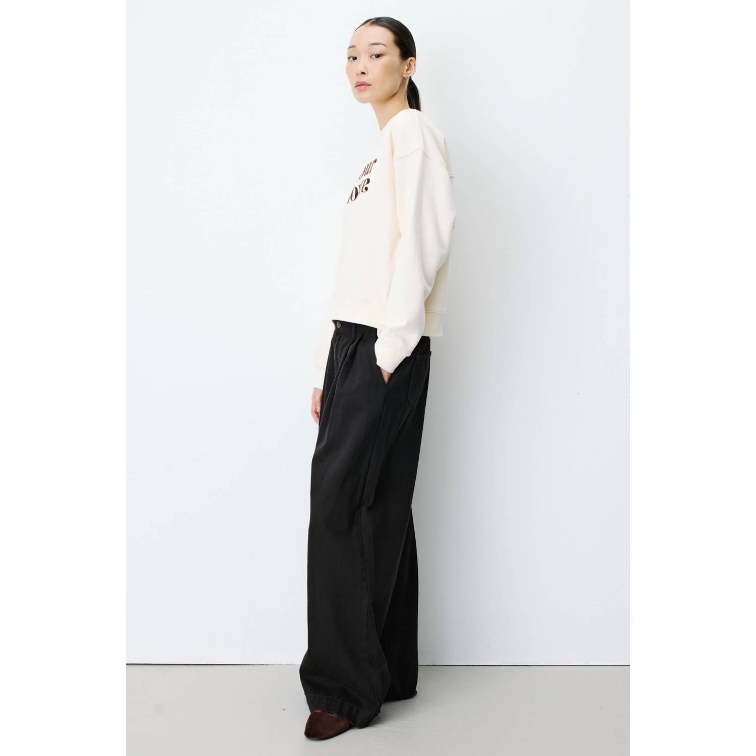 Grace & Mila sweater met tekst ecru bruin