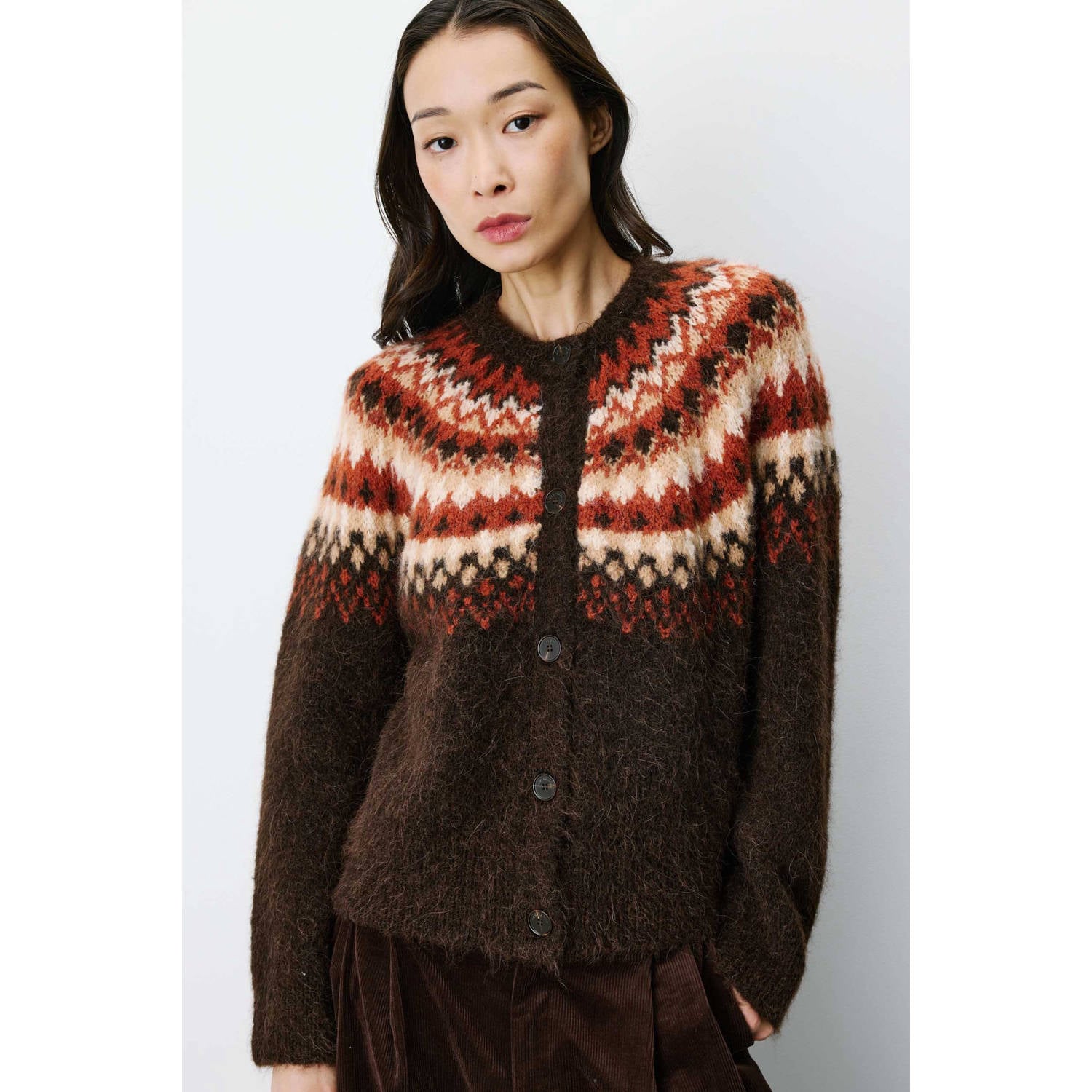 Grace & Mila gebreid vest met wol bruin ecru