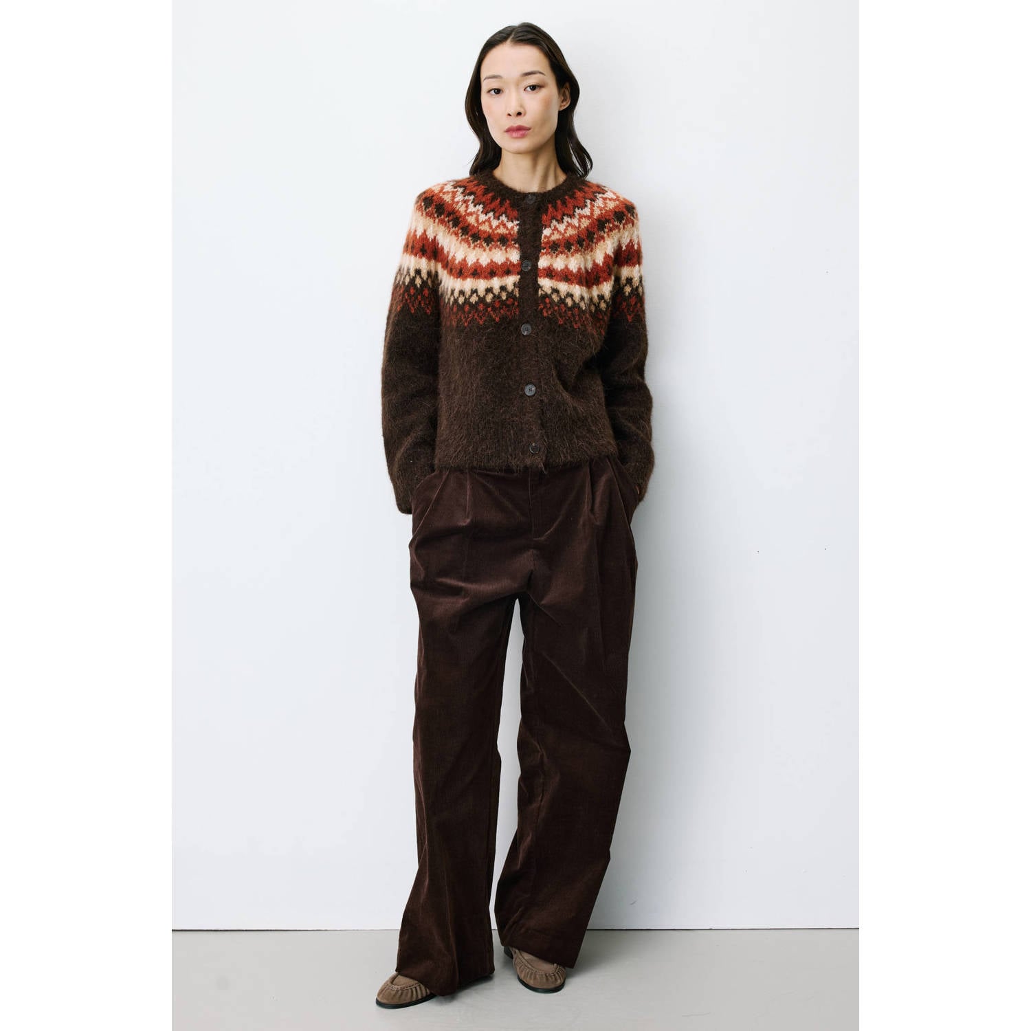 Grace & Mila gebreid vest met wol bruin ecru