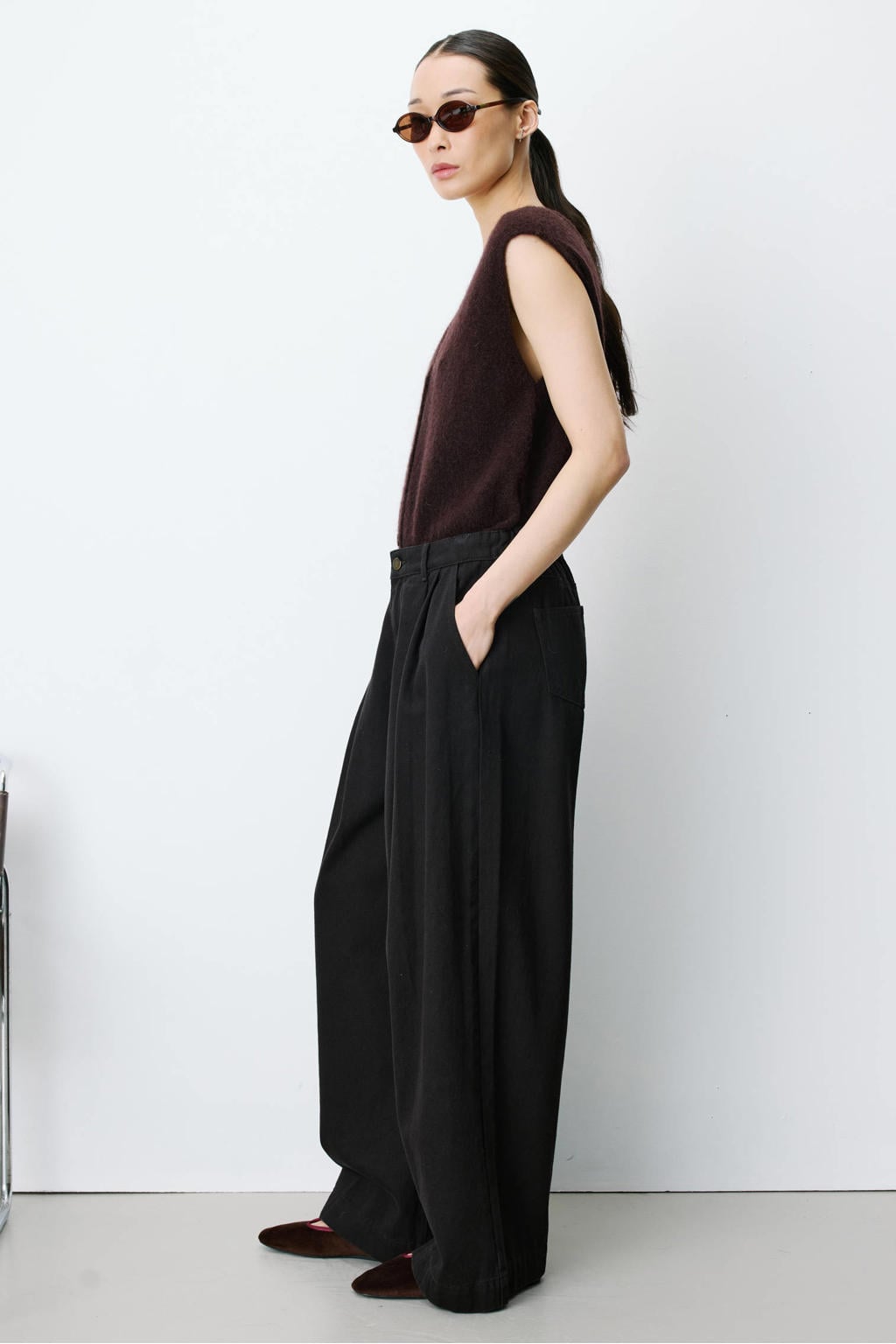 Grace & Mila wide leg jeans - donkerbruin