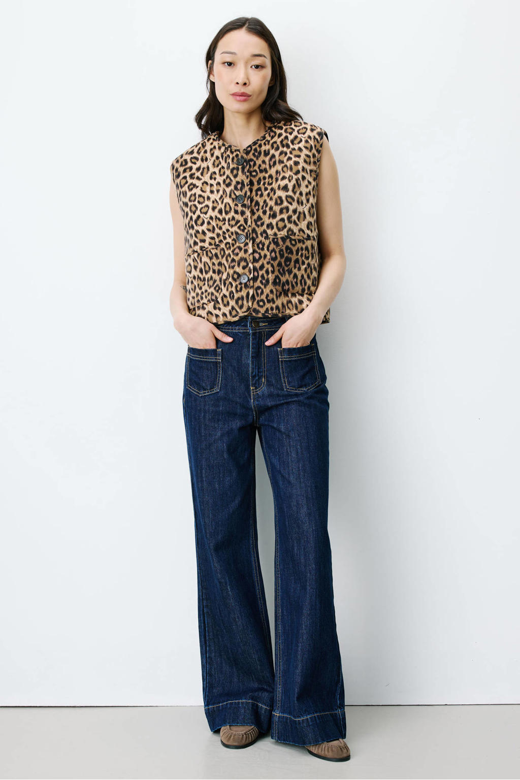 Grace & Mila gilet met panterprint - bruin/ecru