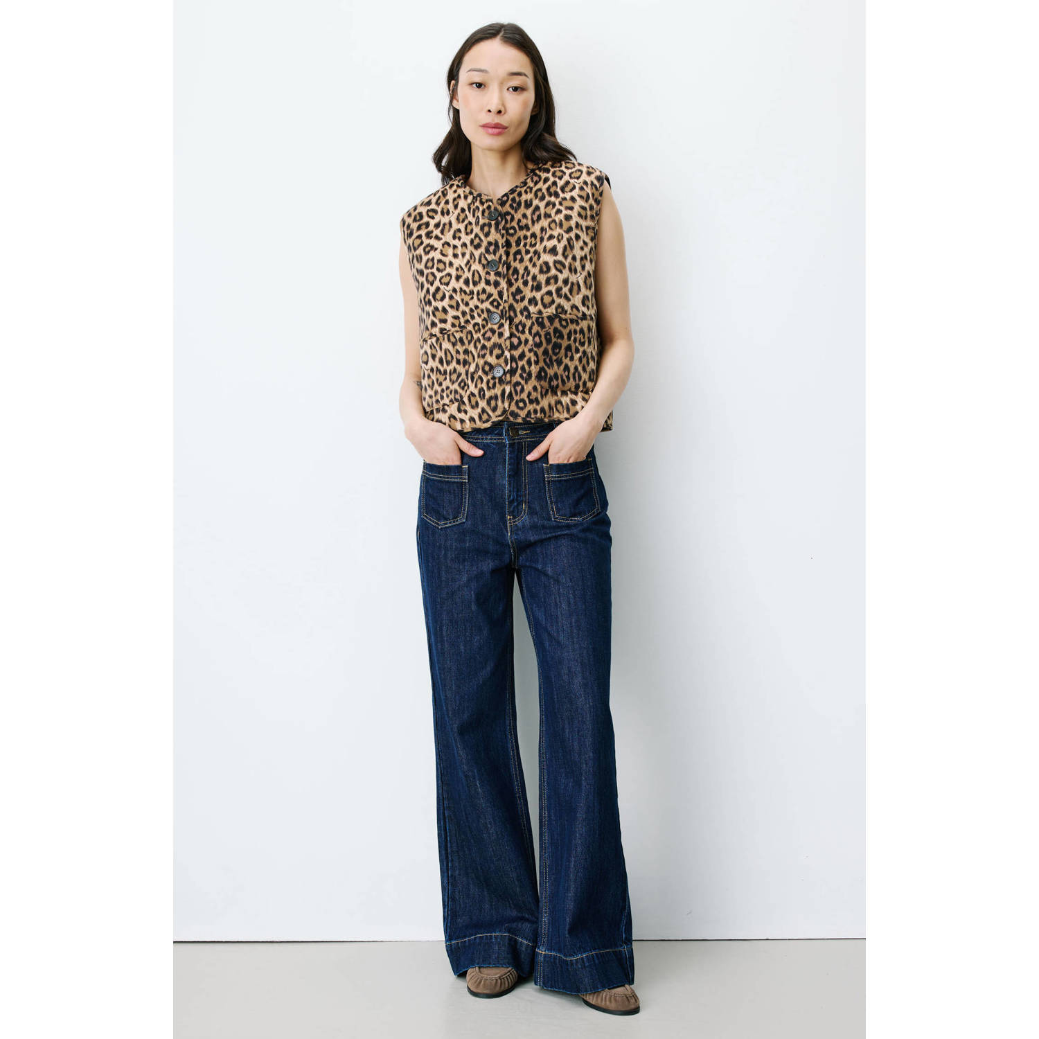 Grace & Mila gilet met panterprint bruin ecru