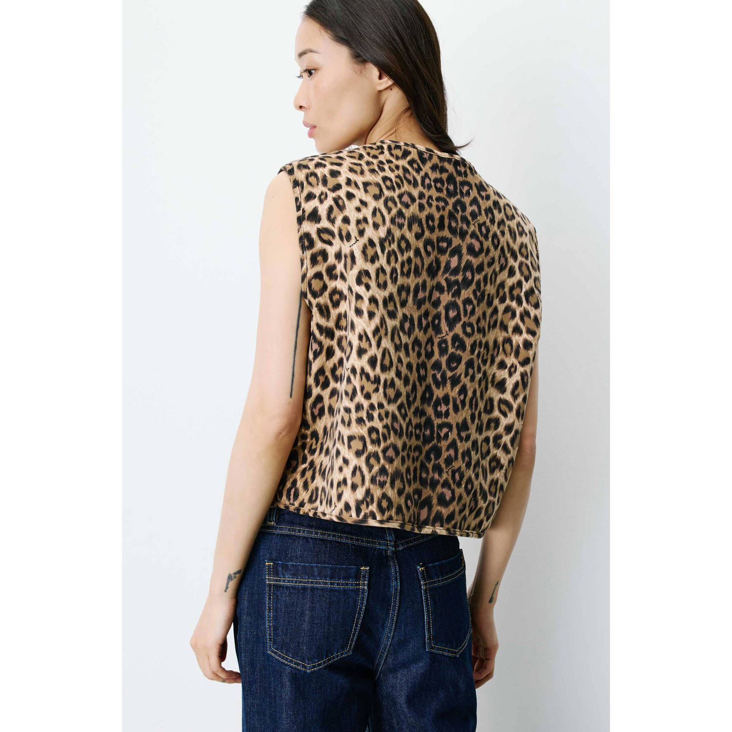 Grace & Mila gilet met panterprint bruin ecru