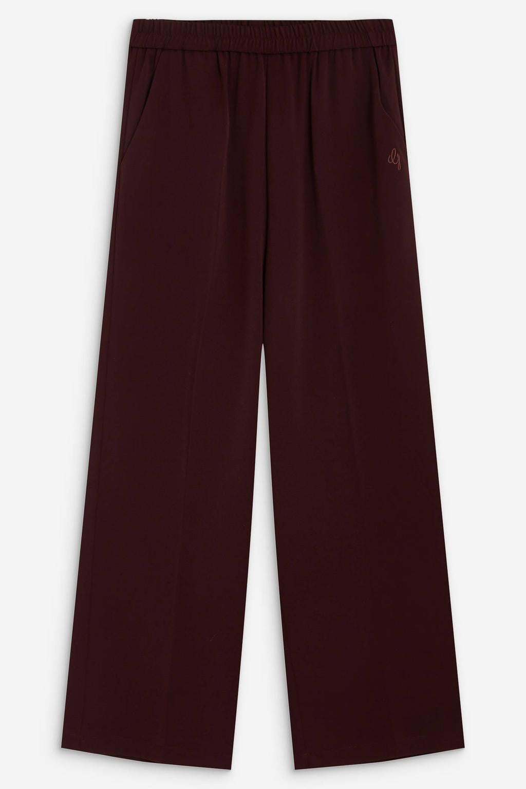 Aubergine dames Grace & Mila loose fit pantalon van polyester met regular waist, elastische tailleband en effen