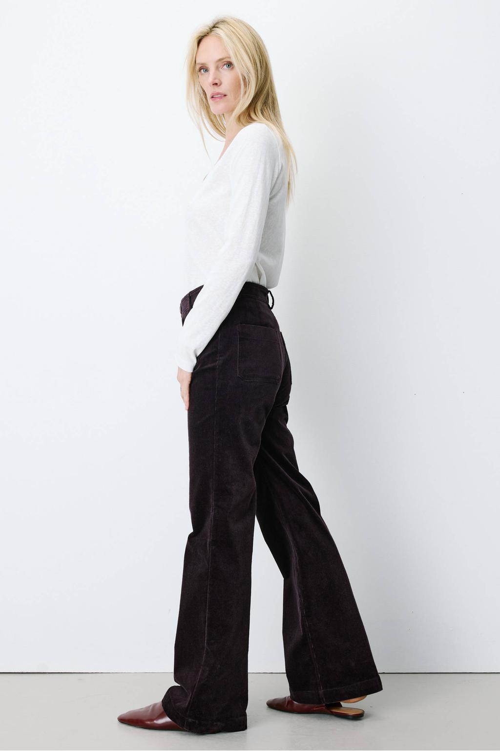 Grace & Mila corduroy flared broek - aubergine