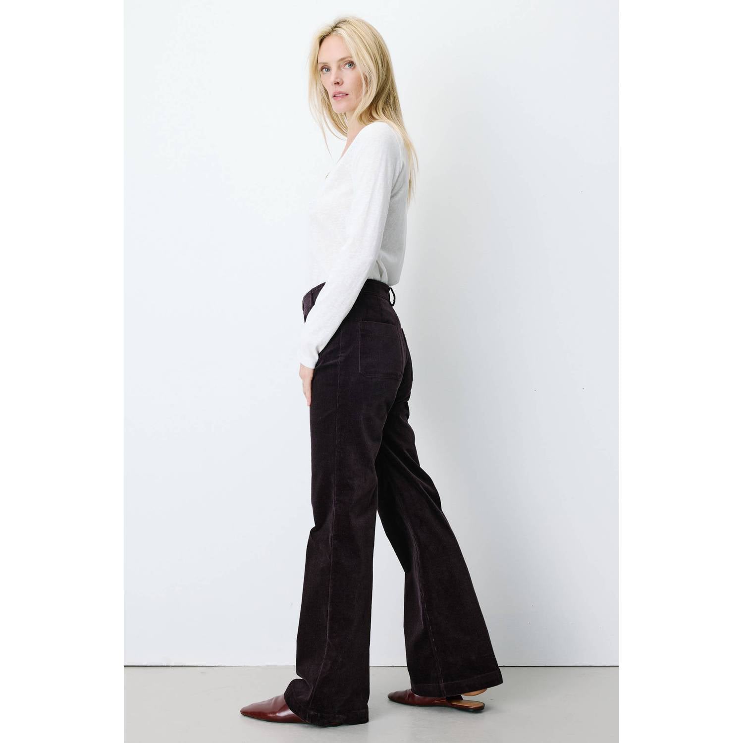 Grace & Mila corduroy flared broek aubergine