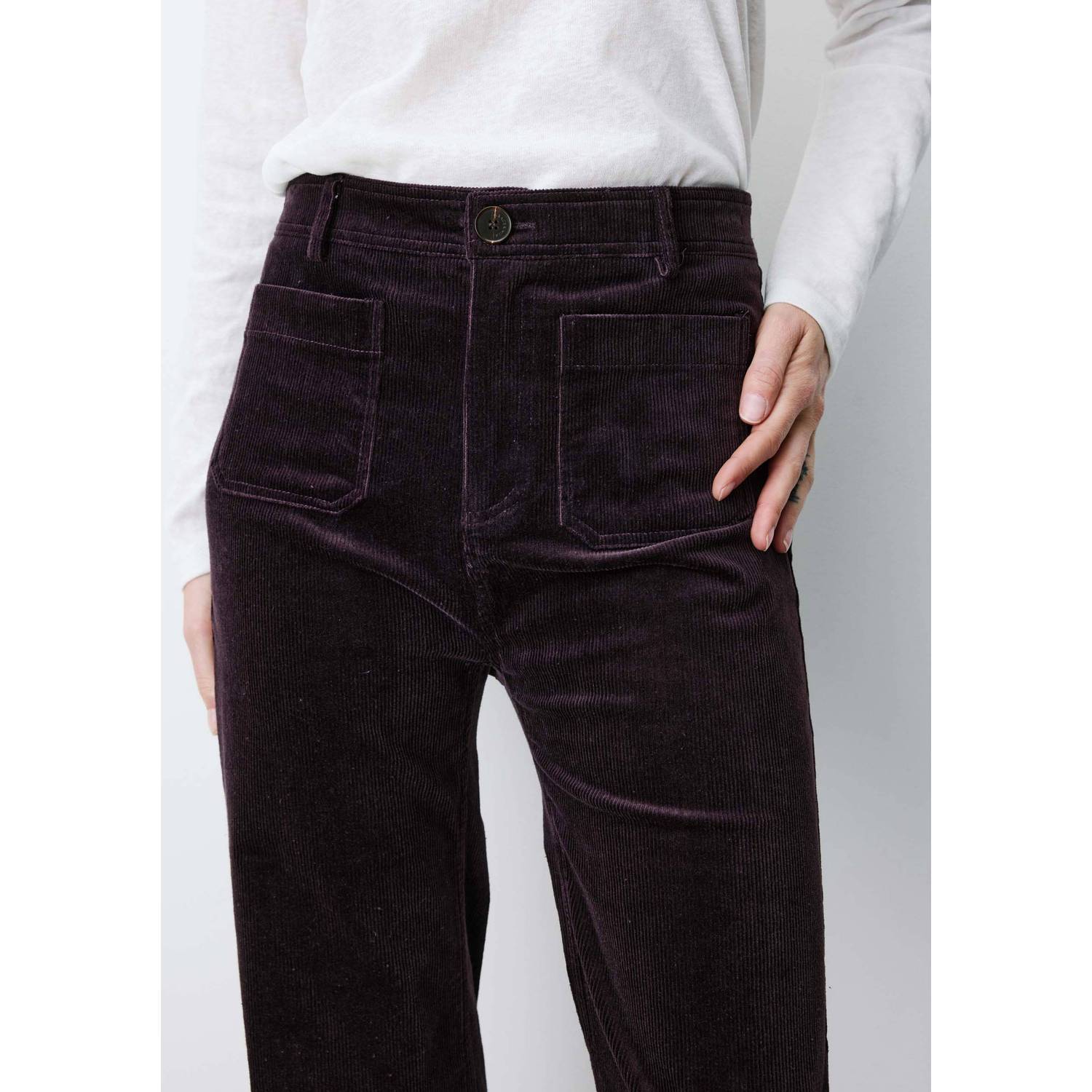 Grace & Mila corduroy flared broek aubergine