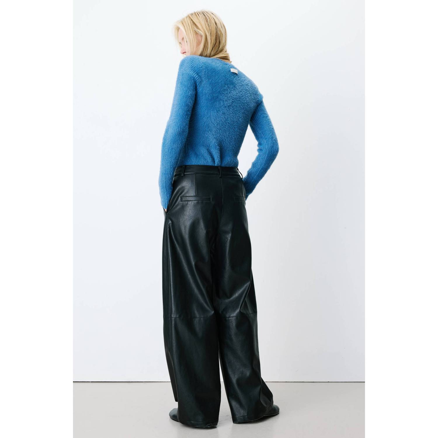 Grace & Mila imitatieleren wide leg casual broek zwart