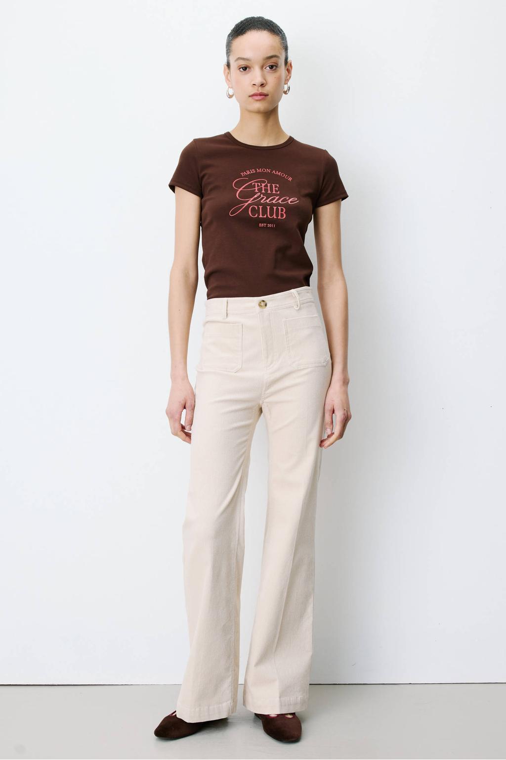 Grace & Mila corduroy flared broek - ecru