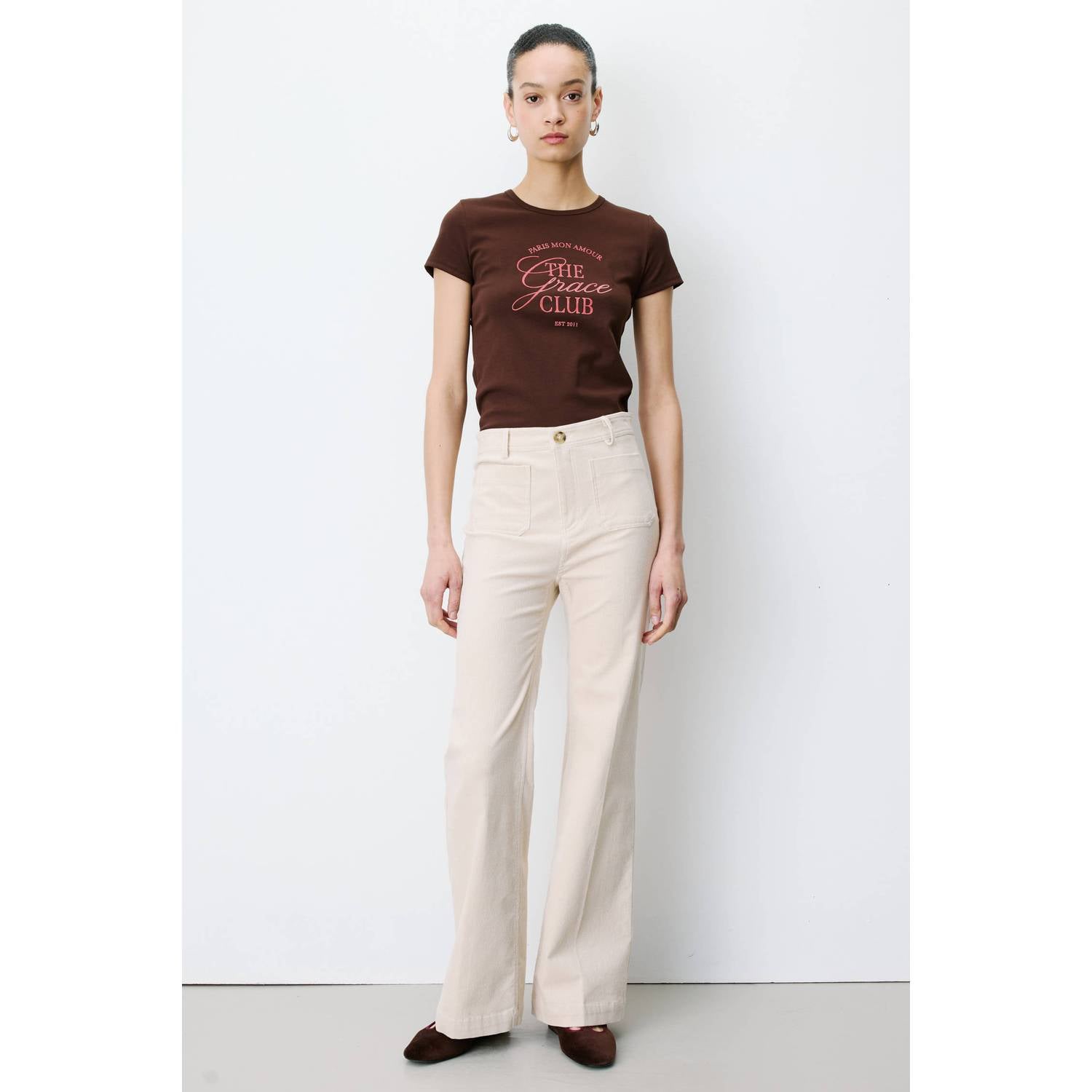 Grace & Mila corduroy flared broek ecru