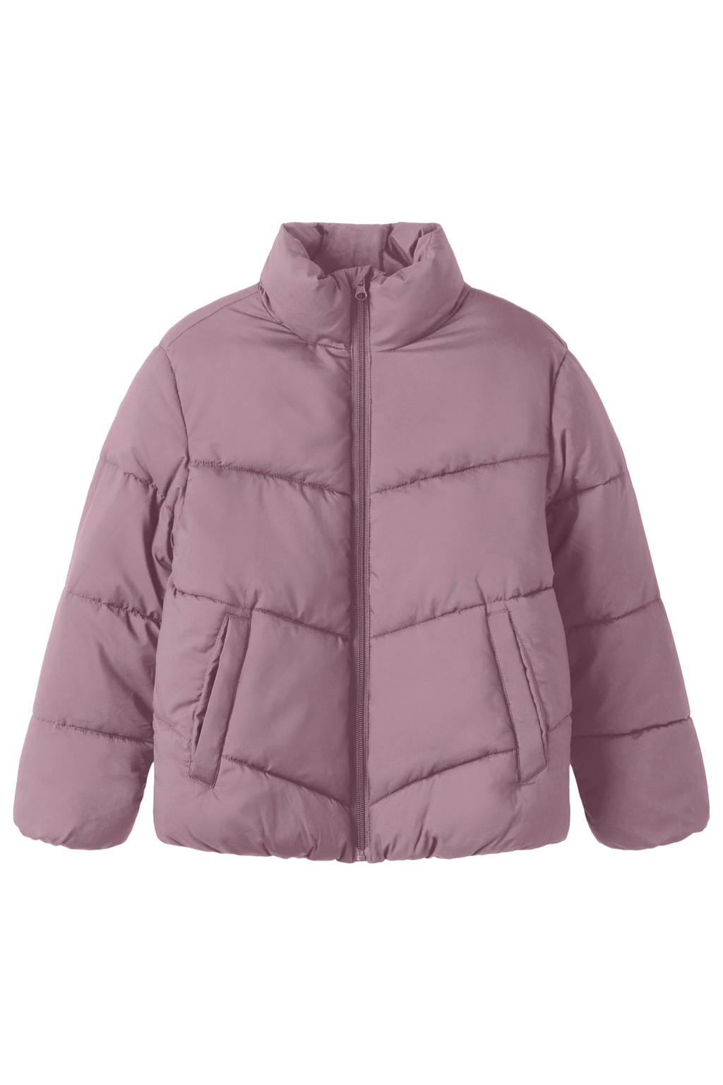 Oudroze meisjes NAME IT KIDS pufferjas van polyester met effen, lange mouwen, opstaande kraag en ritssluiting