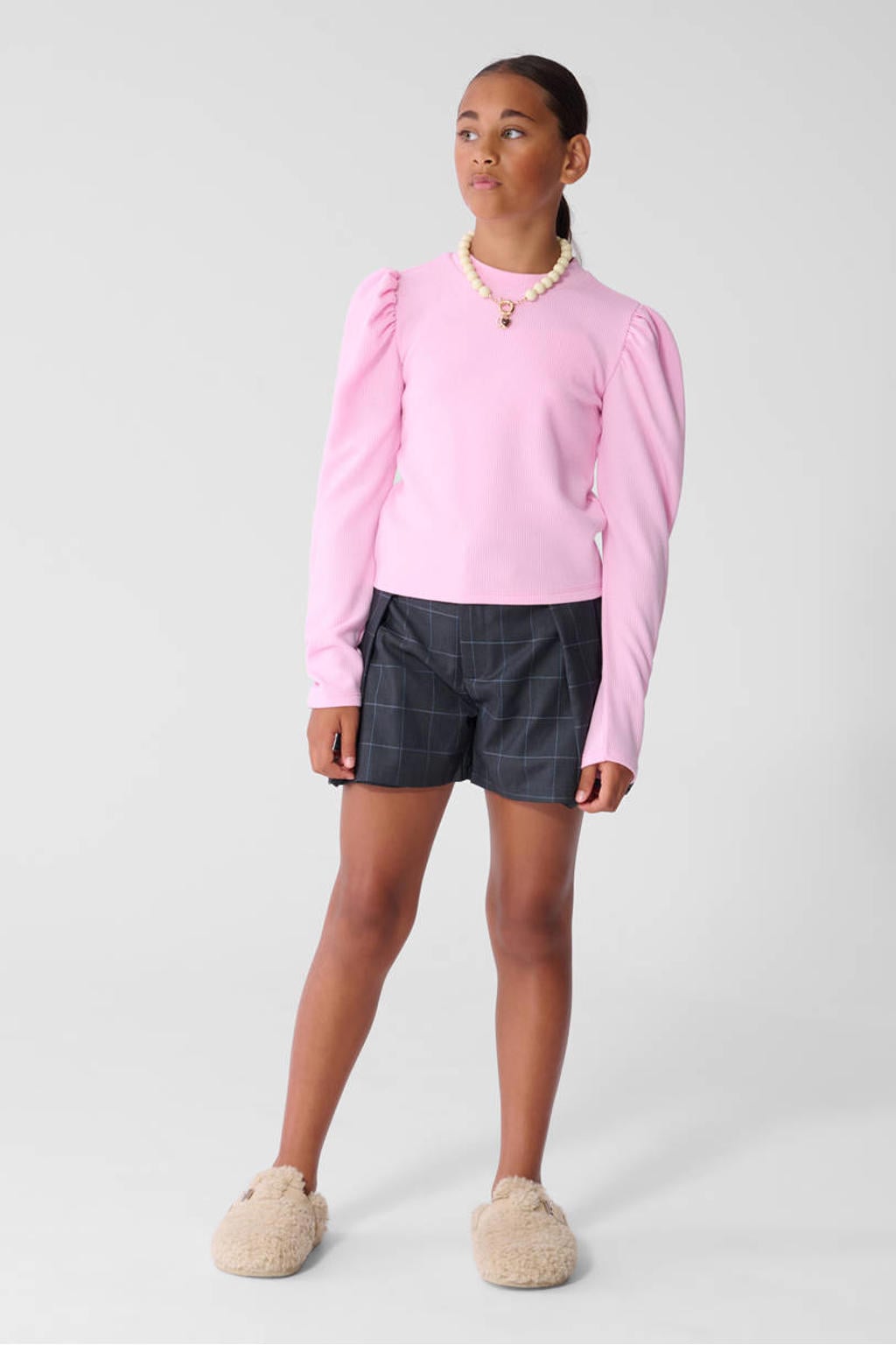 Roze meisjes Shoeby van polyester met effen, lange mouwen, ronde hals en rib gebreide details