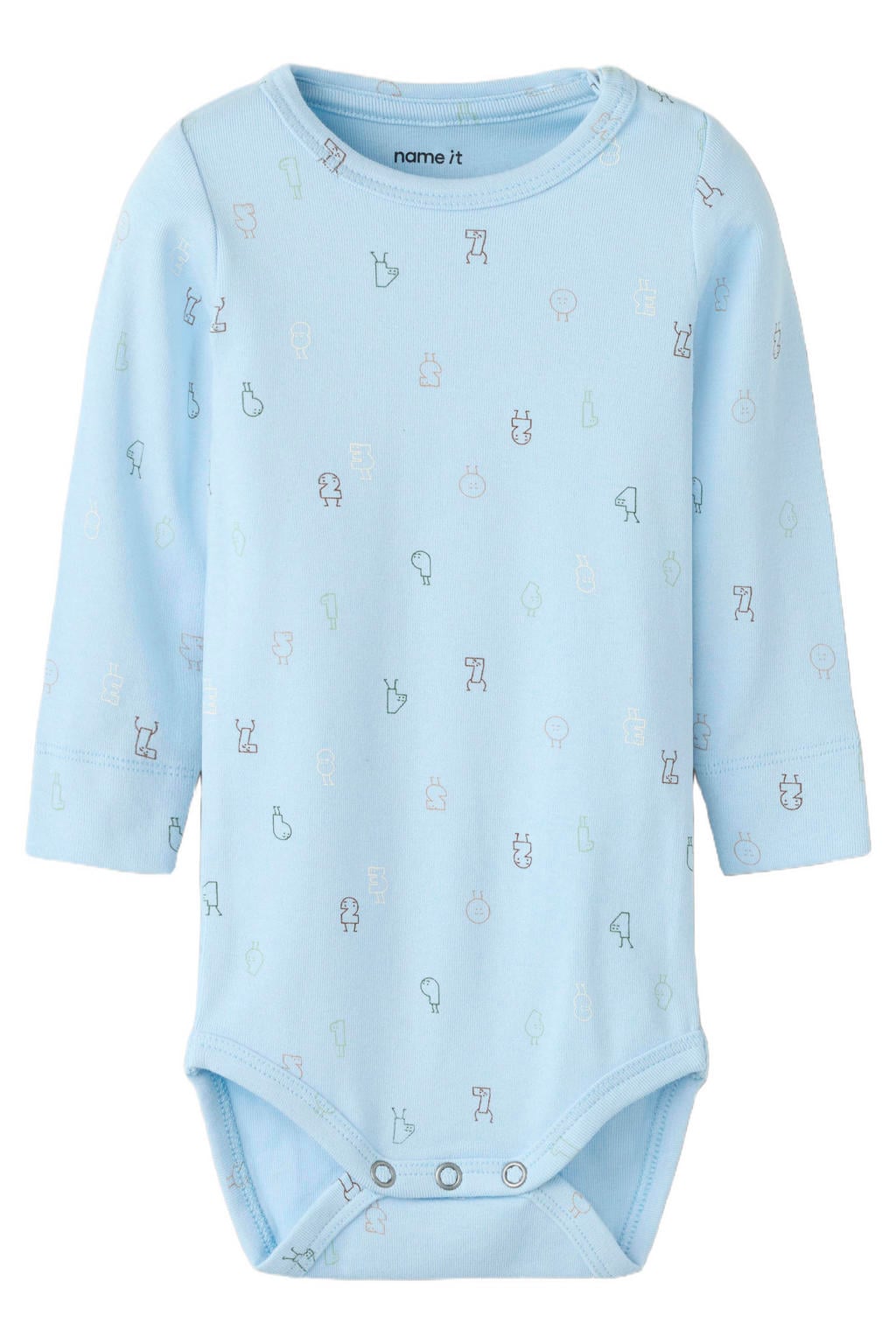 NAME IT BABY katoenen gebreide romper met print - lichtblauw