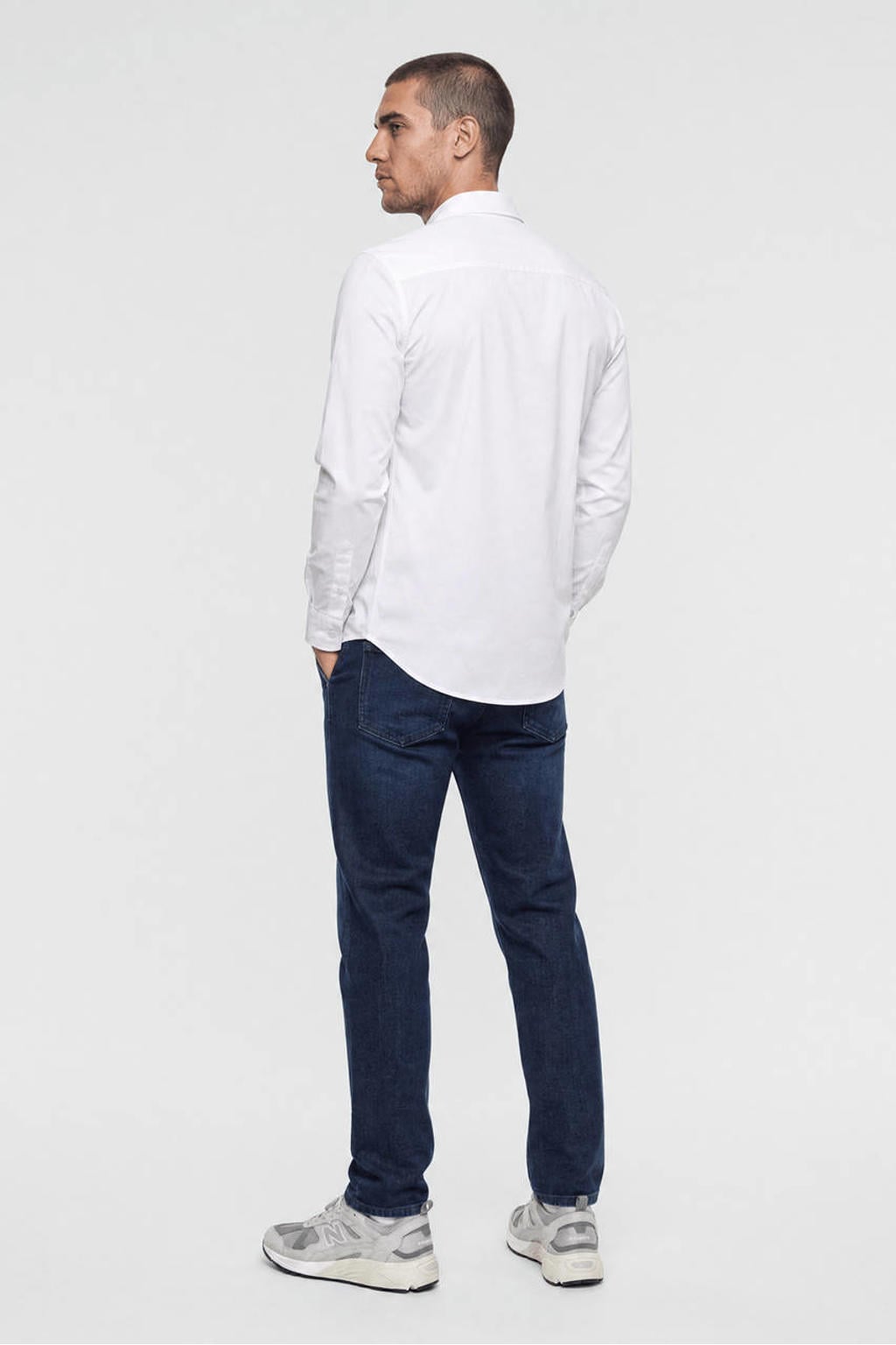 Witte heren Shoeby relaxed fit overhemd van katoen met effen, lange mouwen en klassieke kraag
