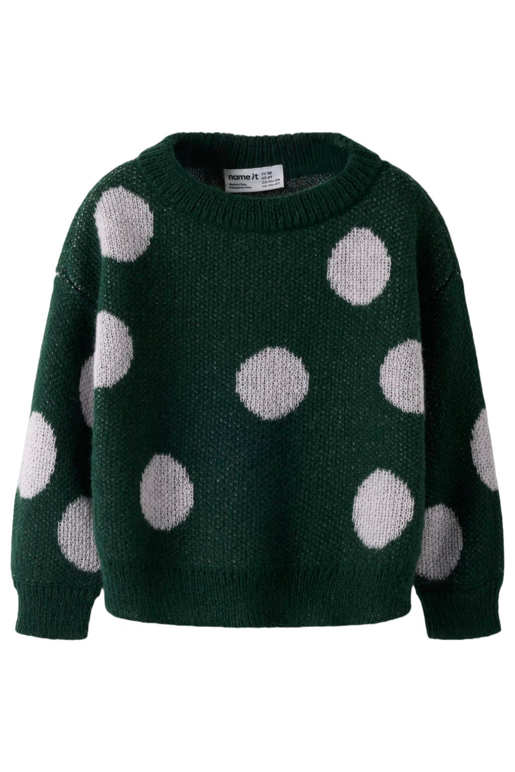 NAME IT MINI gebreide trui met stippen - donkergroen/wit
