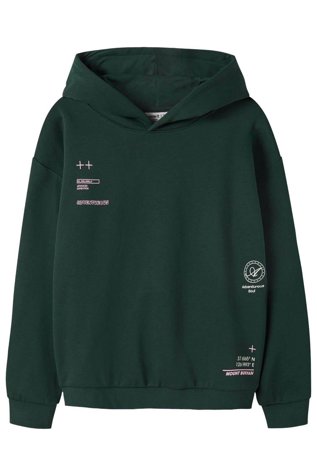 NAME IT KIDS sweater met tekst - donkergroen/roze